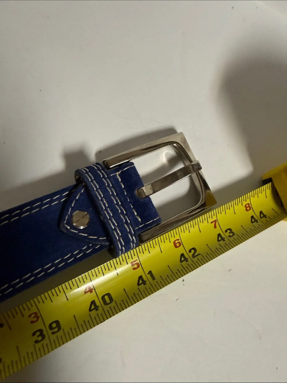 Donald J. Pliner Navy Suede Belt with White Stitching 38